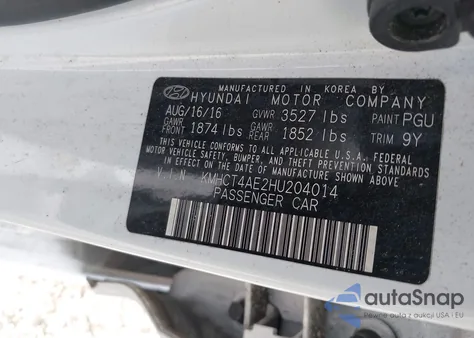 2017 Hyundai Accent Se из США, поврежденный, VIN KMHCT4AE2HU204014